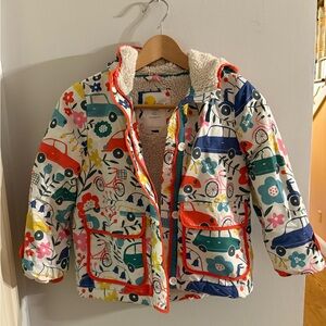 Colorful Mini Boden Kids' Jacket with Car and Floral Print 6-7Y
